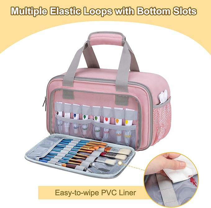 Case Organizer for up to 216 Markers, Large Bag With Carrying Handle, Holder (Length up to 5.1"), Aluminum Foil Liner Easy Cleaning, Patented Design (Pink)