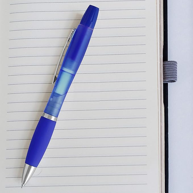 DISCOUNT PROMOS Two in one Highlighter Pens - 10 pack - Plastic Pens - Blue