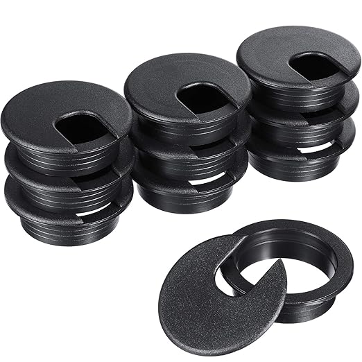 SATINIOR 10 Packs Desk Grommet Plastic Cable Hole Cover to Arrange Wires & Cords PC Desk Cord Wire Organizer Caps Desktop Cord Management Grommet for Home Office Table Desktop(2 Inch,Black)