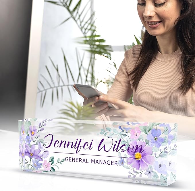 Name Plate for Desk-Personalized Name Plates for Desk-Name Plate Personalized for Office-Gifts for Teacher Boss Employee Appreciation Office Desk Decor (purple B), MYDZBJMT1009