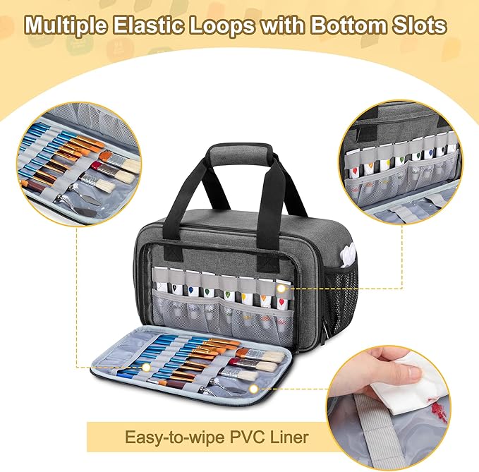 Case Organizer for up to 216 Markers, Large Bag With Carrying Handle, Holder (Length up to 5.1"), Aluminum Foil Liner Easy Cleaning, Patented Design (Grey)