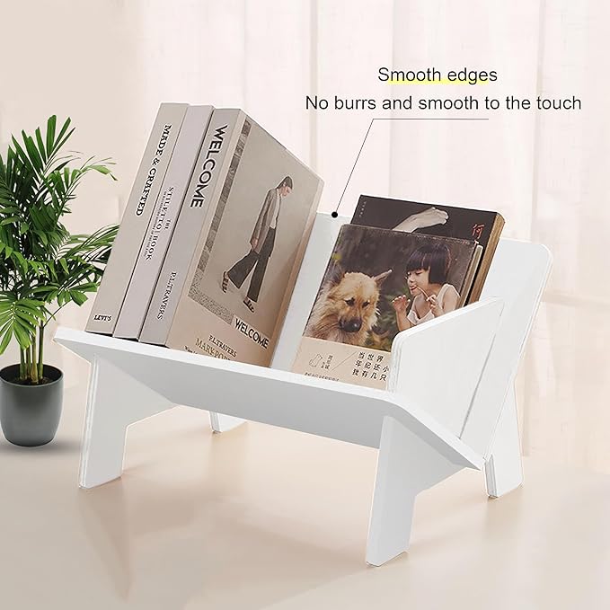 Wood Bookcase in Living Room/Home/Office, Desktop Book Shelf Organizer Bookshelves Storage Rack for CDs/Magazine/Books Display (White, 13.6")