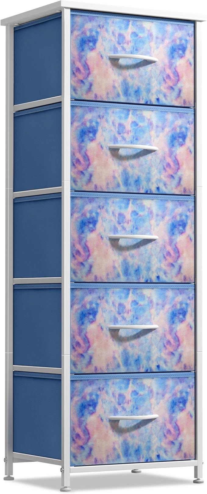 Sorbus Fabric Dresser for Kids Bedroom - Chest of 5 Drawers, Tall Storage Tower, Clothing Organizer, for Closet, for Playroom, for Nursery, Steel Frame, Fabric Bins - Wood Handle (Tie-dye Blue)