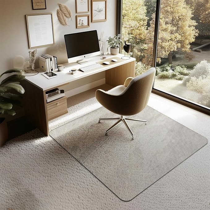 Furnbar Office Chair Mat for Carpet & Hardwood, Upgraded 45" x 45" Tempered Glass Chair Mat for Office Home, with 4 Anti-Slip Pads