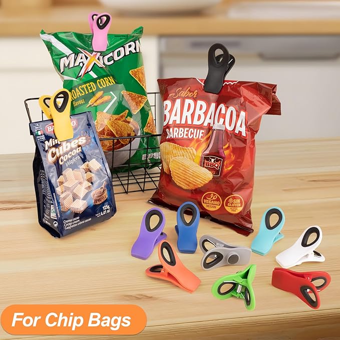 Jetmore 30 Pack Chip Clips Bag Clips, Binder Clips, Multipurpose Magnetic Plastic Food Clip, Multicolor Refrigerator Magnet Clip, Office Paper Clamps