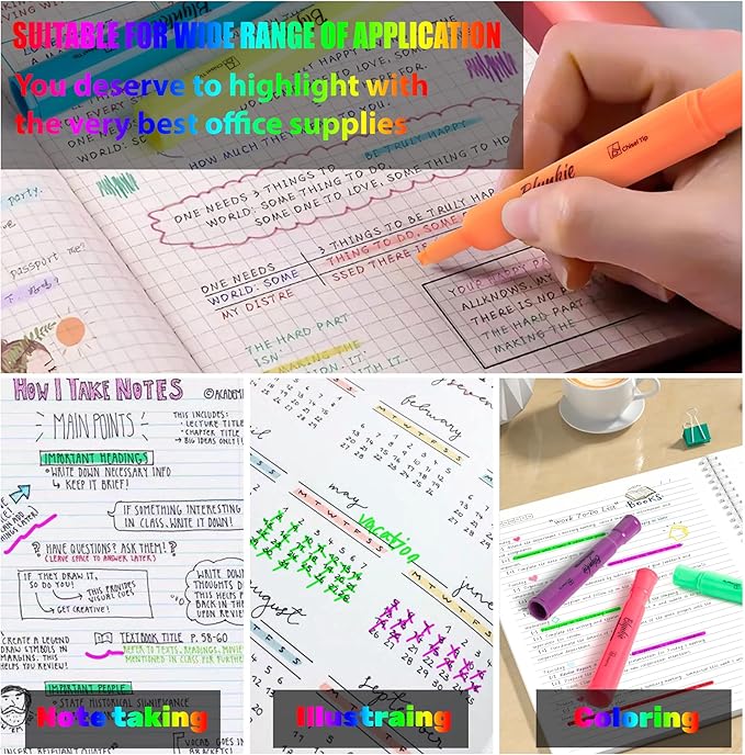 Blynkie Highlighters Bulk 120 Pack of 6 Bright Colors Tank Style Chisel Tip Highlighters Set for Adult Coloring Highlighting for Office Supplies and Shop Short Style.