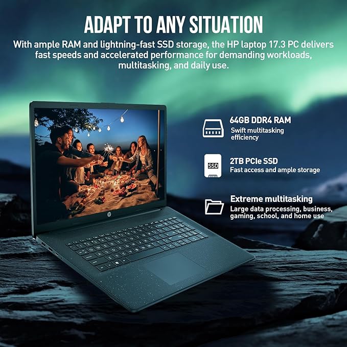 HP 17 Inch Laptop Computer, 17.3" FHD+ IPS Business Laptop, Intel 10-Core i5 Processor, 64GB RAM 2TB SSD, Windows 11 Pro, Backlit Keyboard, 10-Key Numeric Keypad, HDMI, USB-C, Wi-Fi, Silver