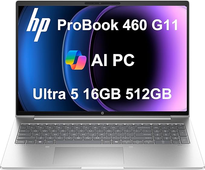 HP ProBook 460 G11 Business AI Laptop (16" FHD+ Anti-Glare, Intel 12-Core Ultra 5 125U (> i7-1355U), 16GB DDR5 RAM, 512GB SSD), Numeric Keypad, 1080p Webcam, Ethernet, Wolf Security, Win 11 Pro