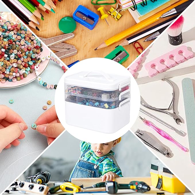 3-Tier Art Supply Storage Container, Stackable Craft Organizer Box with Dividers, Clear Plastic Storage Case for Markers, Toys, Coloring Books (Three-Layer)