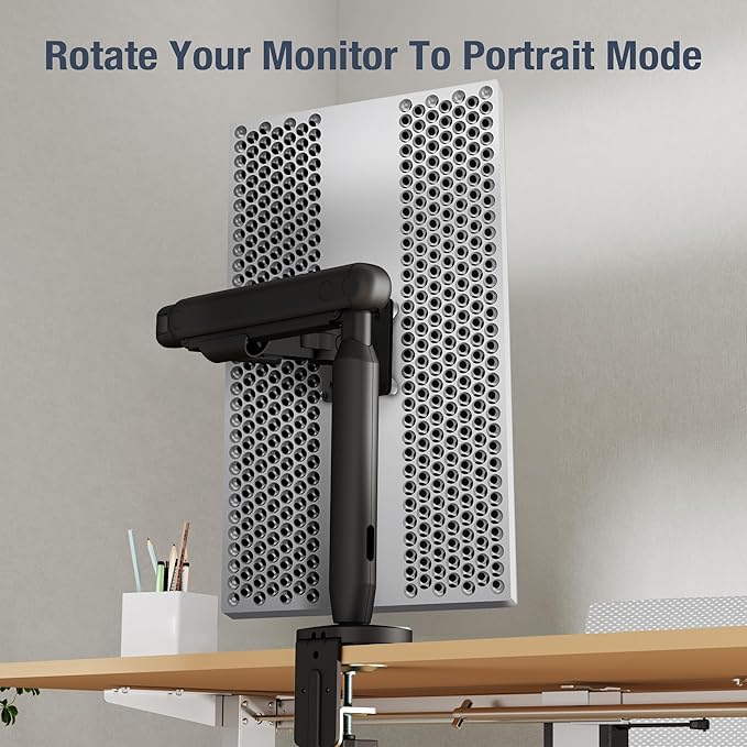 AVLT Single 17"-40" Ultrawide 3-Segment Easel Monitor Arm for Screens Up to 24.3 lbs, Aluminum Designer Stand, Adjustable Pneumatic Height, Full Motion Swivel Tilt Rotation, USB-C USB-A Ports, Black