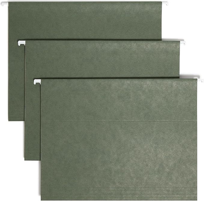 Smead Hanging File Folder, 1/5-Cut Adjustable Tab, Letter Size, Standard Green, Hanging Folders for Filing Cabinets, File Organizer Folder