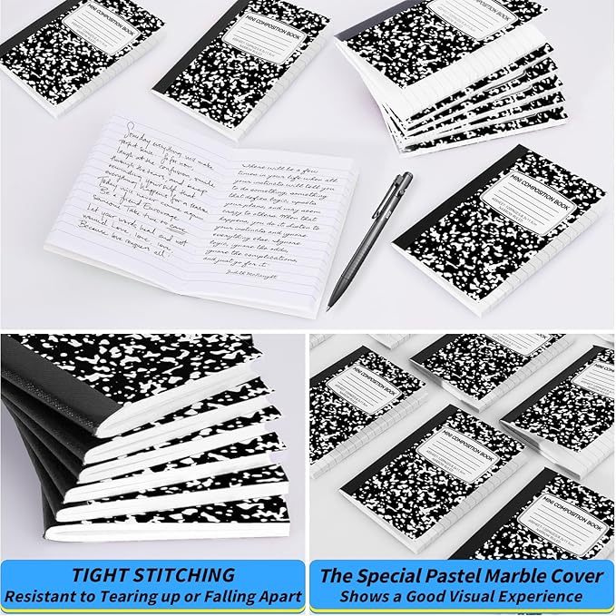 UZLU 48 Pack Mini Composition Notebooks Bulk College Ruled Half Composition Notebook 4.5" x 3.25" Narrow Ruled Small Pocket Marble Journal 60 Sheets for Students Office School Supplies
