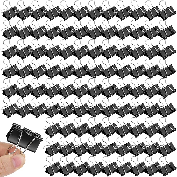 Afcabakila 300 Pcs Medium Binder Clips, 1.25 Inch Black Paper Clips Office Supplies Paper Clamps for Teachers Home Business Paperwork Supplies