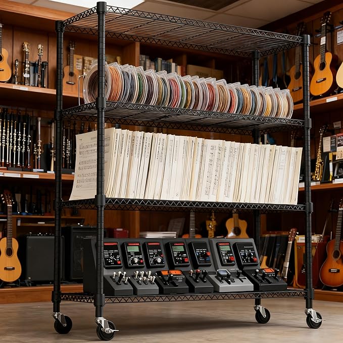 4 Tiers Shelf 1400 lbs Steel Storage Shelving Utility Shelving Unit Steel Organizer Wire Rack for Home,Kitchen,Office,Garage Black 17.7" D x 47.2" W x 62.7" H