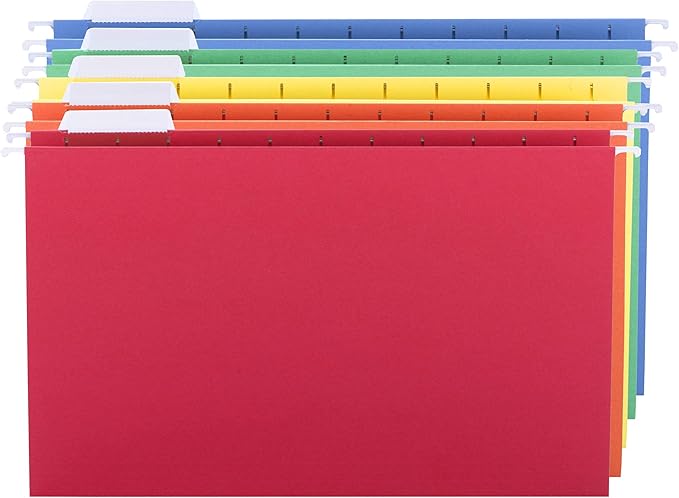 Smead Hanging File Folder with Tab, 1/5-Cut Adjustable Tab, Legal Size, Assorted Primary Colors(64159), (Pack of 5, 125 Count Total)