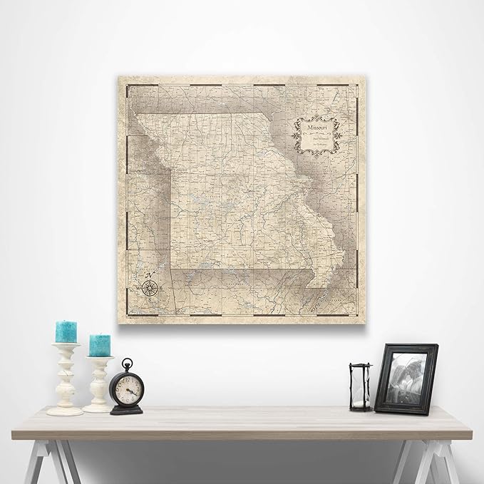 Push Pin Missouri Map Board - With Push Pins to Mark Missouri Travel - Handmade in Ohio, USA - Design: Rustic Vintage