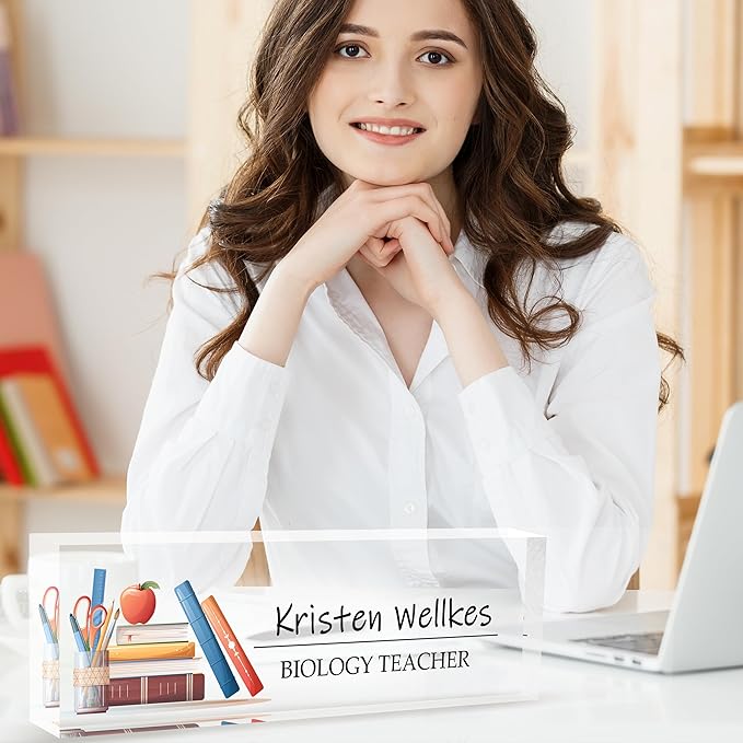 Custom Desk Name Plate Personalized, Acrylic Name Plates for Desk, Office Decor Personalized Gifts for Teacher Coworkers Boss Nurse (Books)