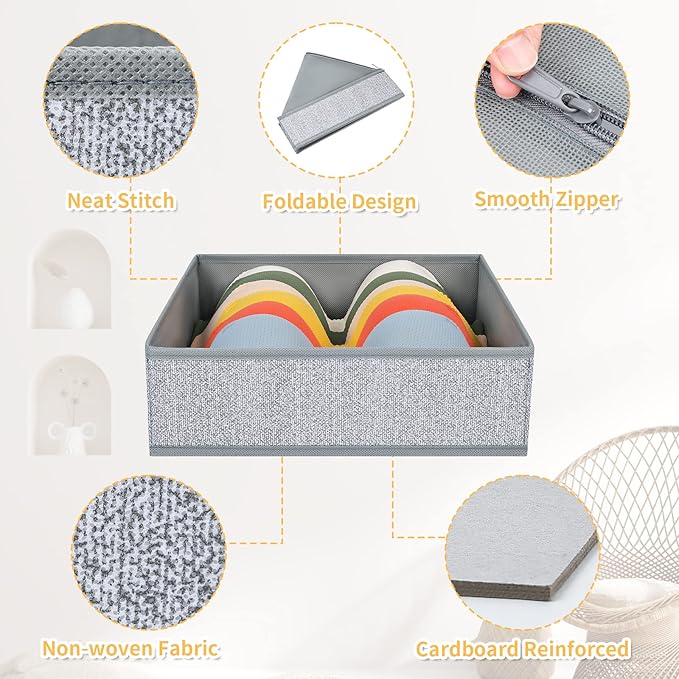 DIMJ Drawer Organizers - 12 Pack Foldable Closet & Sock Organizers, Fabric Dresser Drawer Dividers for Clothes, Underwear, Bras, Socks