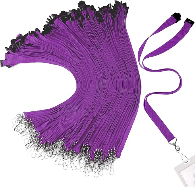 Patelai 120 Pcs Breakaway Lanyards with J Hook Bulk Flat for ID Badges Neck Badge Lanyards Card Nametag Holder Neck Straps (Purple)
