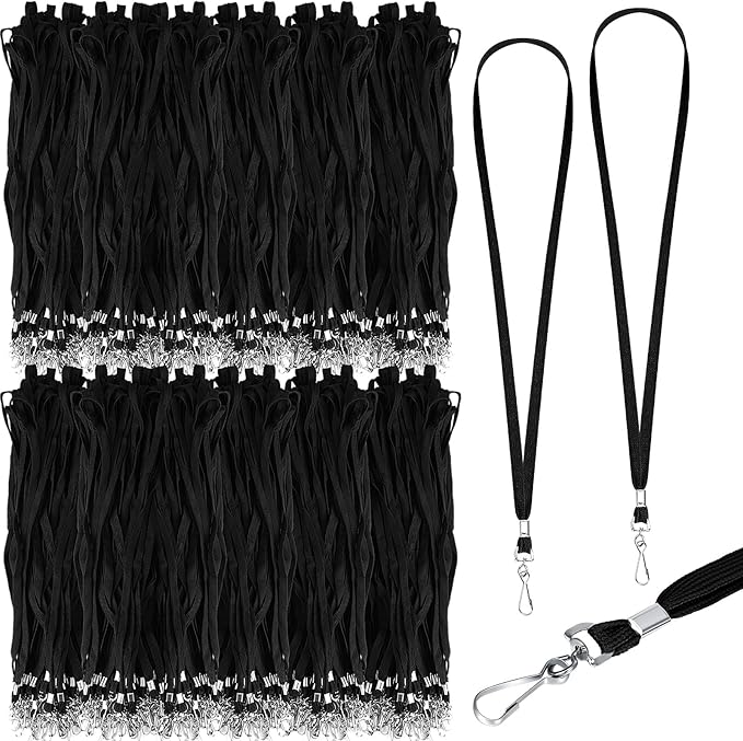Wesnoy 2000 Pack Bulk Lanyards for ID Name Badges Holder Flat Lanyards with Hook Clip Swivel for Office School Accessories (Black)