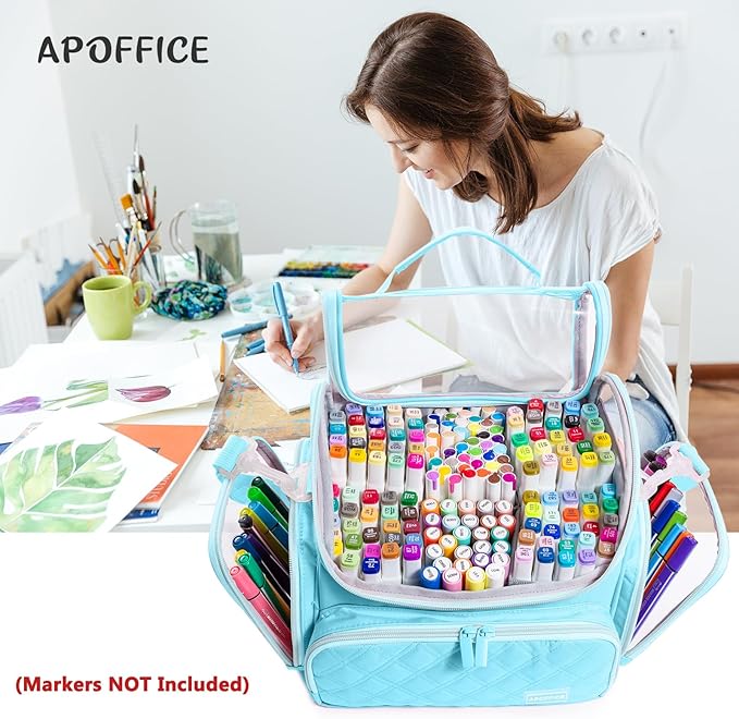 Large Marker Organizer Case Holds 150-200 Markers | Art Marker Storage Bag with Removable Dividers & Clear Top for Artists, Crafters & Travel - Pen, Pencil Alcohol Marker Holder - Art Supply