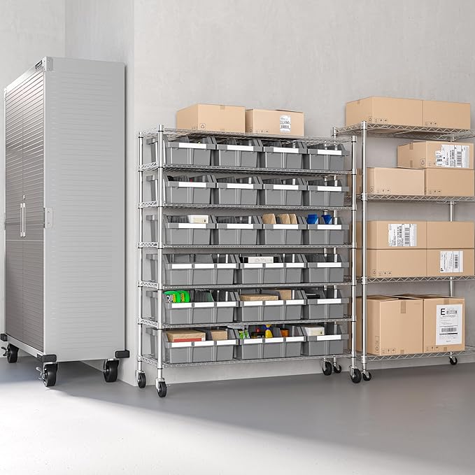 Seville Classics Heavy Duty NSF Bin Rack Solid Steel Wire Shelving Storage Unit, Patented Organizer for Garage, Warehouse, Office, Restaurant, Classroom, Kitchen, Gray, Includes 21 Bins