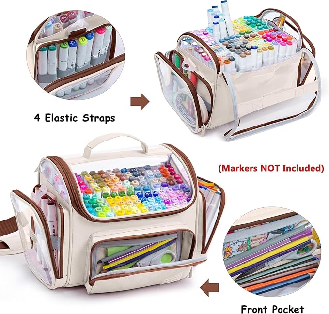 Large Marker Organizer Case Holds 150-200 Markers | Art Marker Storage Bag with Removable Dividers & Clear Top for Artists, Crafters & Travel - Pen, Pencil Alcohol Marker Holder - Art Supply