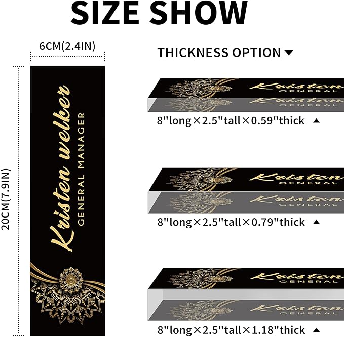 SalaGraphics Desk Name Plate Personalized, Custom for Desk, Office Decor Women Men, Acrylic Accessories, Gifts Coworkers Boss Teacher, Employee Appreciation (Black Flower), 8''(L)x2.5(W)