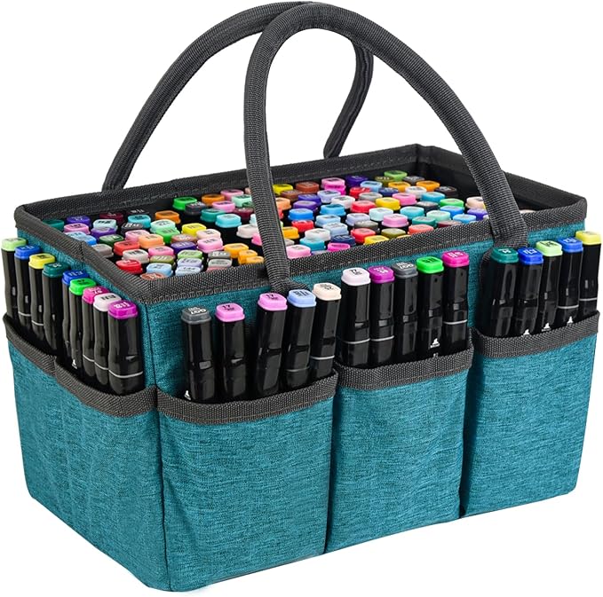 Marker Organizer Bag with Multiple Pockets, Marker Case for Art Storage Paint Markers, Paint Brushes, Coloring Books, Other Art Supplies, Green