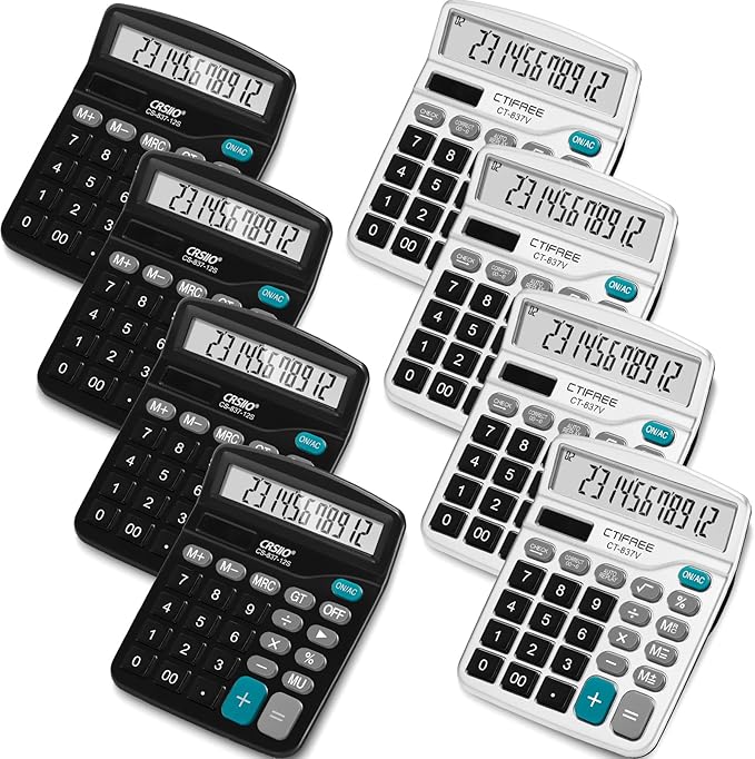 8 Pack Desk Calculators with Big Buttons and Large Display Dual Power Desktop Calculators 12 Digit Solar Power Calculator for Office, Home, School