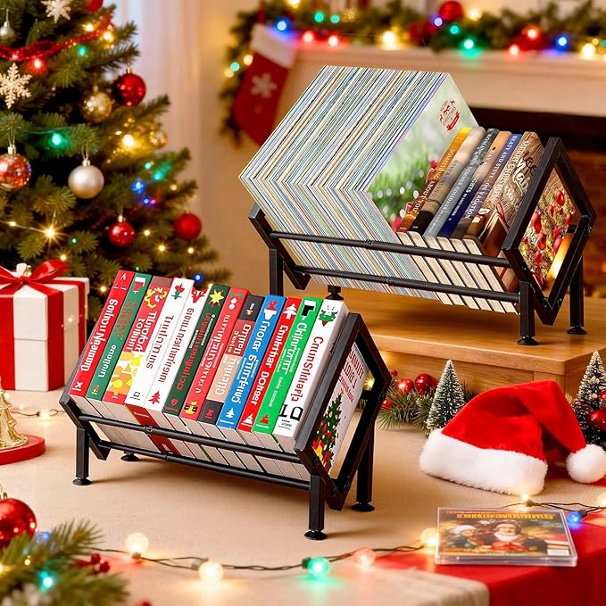 Adjustable Desktop Bookshelf Organizer, Set of 2 Tilting Tabletop Bookshelf in Office Home/Bedroom, Vinyl Record Storage Holder Book Rack for Magazine/CDs/Books/Vinyls Display