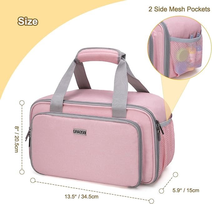 Case Organizer for up to 216 Markers, Large Bag With Carrying Handle, Holder (Length up to 5.1"), Aluminum Foil Liner Easy Cleaning, Patented Design (Pink)