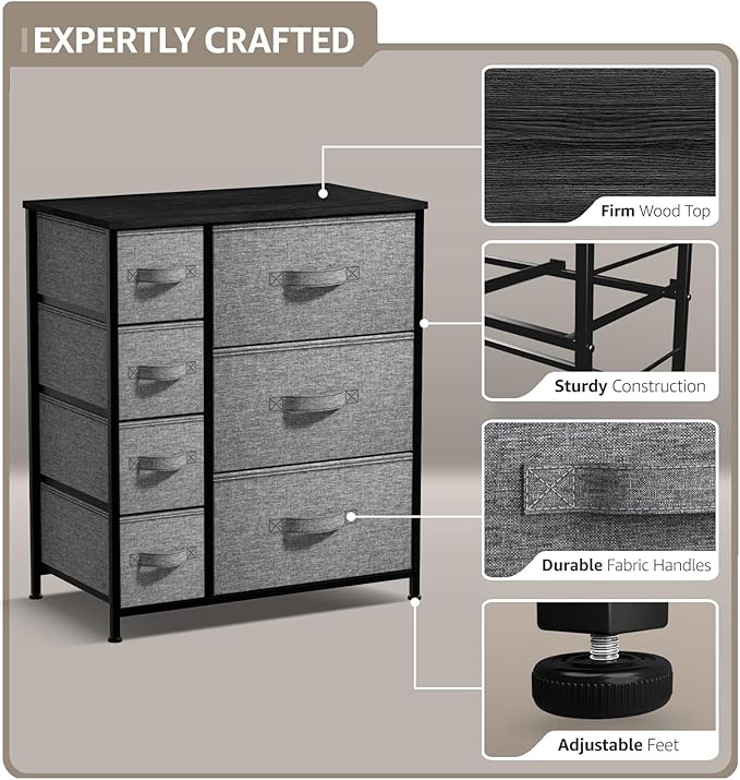 Sorbus Dresser with 7 Drawers - Chest Organizer Tower Unit with Steel Frame, Wood Top, Easy Pull Fabric Bins - Storage Furniture for Bedroom, Hallway, Closet & Office Organization