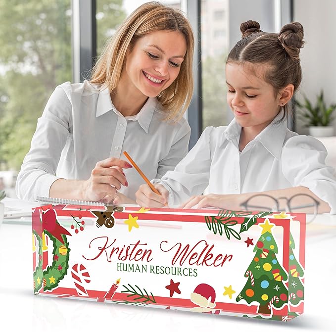 Personalized Name Plate for Desk Custom Acrylic Desk Name Plate Custom Employee Appreciation Gifts Office Gifts for Women, Men, Boss, Coworkers, Teacher, Nurse (Christmas)