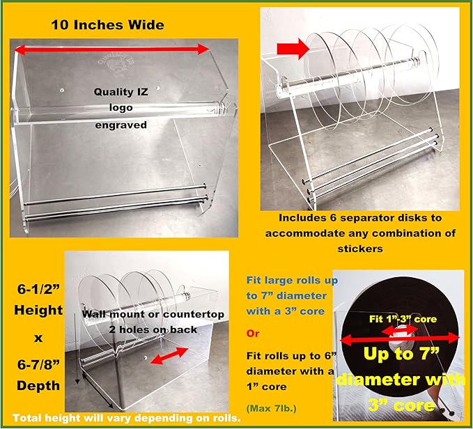 10 Inch, Heavy Duty Adjustable 6-Disk Label Dispenser, by Quality IZ