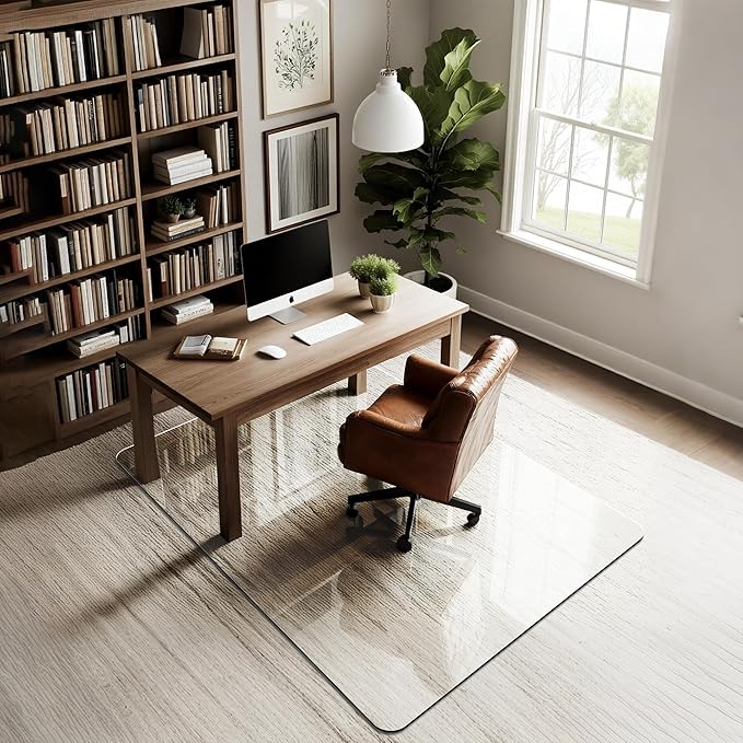 Furnbar Office Chair Mat for Carpet & Hardwood, Upgraded 45" x 60" Tempered Glass Chair Mat for Office Home, with 4 Anti-Slip Pads