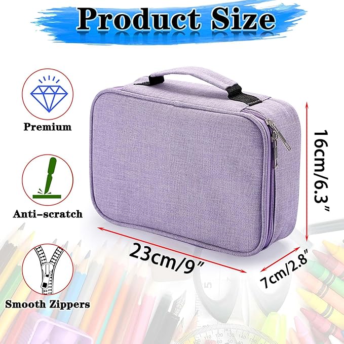 BTSKY® High Capacity Zipper Pens Pencil Case- Multi-Functional Stationery Pouch 72 Slots Colored Portable Pencil Bags With 2 Removable Sleeves(Purple)