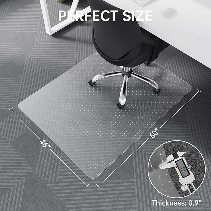 HOMEK Office Chair Mat for Carpet, 46" x 60" Transparent Desk Chair Mat for Low Pile Carpeted Floor, Easy Glide Carpet Floor Protector Mat for Home and Office