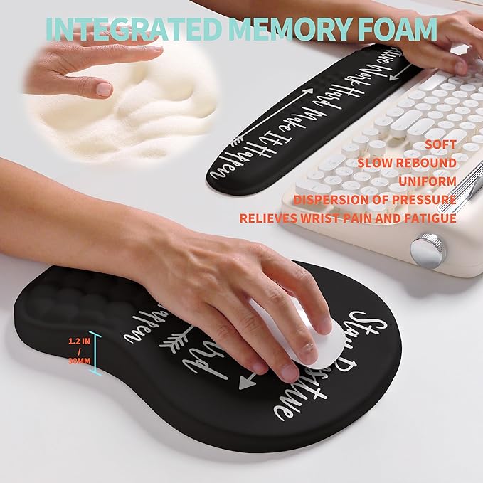 2-in-1 Ergonomic Set, Wave Rise Keyboard Wrist Rest and Massage Bulge Slope Mouse Pad Wrist Support, Cushion Memory Foam Integrated to Relieve Wrist Pain, Stay Positive