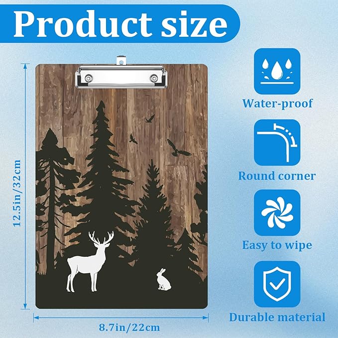 Deer Forest Clipboard Decorative Clip Board with Metal Clip A4 Standard Size 12.5" X 8.7" for Teacher Students Nurses Office