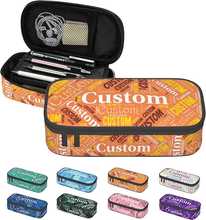 Custom Pencil Case with Name, Personalized Pen Bag Add Your Image Text, Large Storage Students Stationery Pen Box with Zipper Durable Pencil Box for Girls Boys Office School