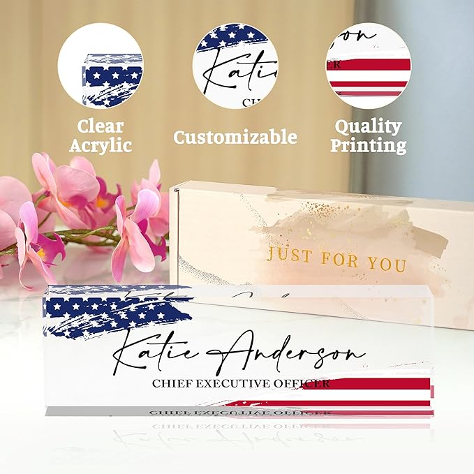 Name Plate for Desk-Personalized Name Plates for Desk-Name Plate Personalized for Office-Gifts for Teacher Boss Employee Appreciation Office Desk Decor (US Flag 5)
