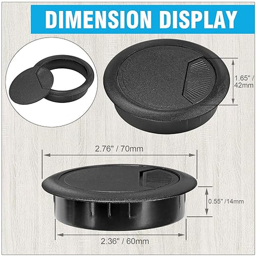2-3/8" Spring Desk Grommet, JTemgle Plastic Cable Hole Cover Computer Table Cord Wire Organizer Caps Desktop Cord Management for Home Office TV Stands Tabletops - Black, 2 Pcs