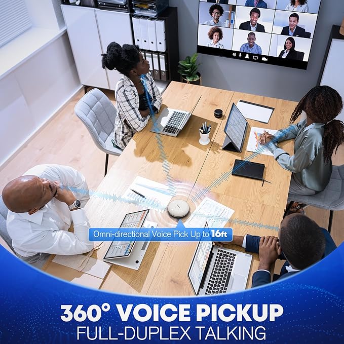 AISPEECH Bluetooth Conference Speakerphone M4 Conference Microphone with AI Noise Reduction AI Transcription Full-Duplex 360° Omnidirectional Voice Pickup USB Speaker for Teams Zoom Home Office, Gray