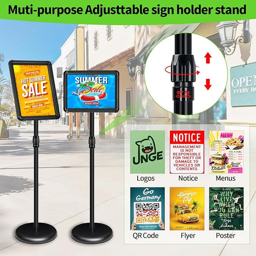 6Packs Adjustable Pedestal Sign Holder Stand 8.5''x11'', Floor Standing Poster Sign Stand for Vertical/Horizontal View Sign stand,Outdoor/Indoor Standing Sign Holders(Black, Round)