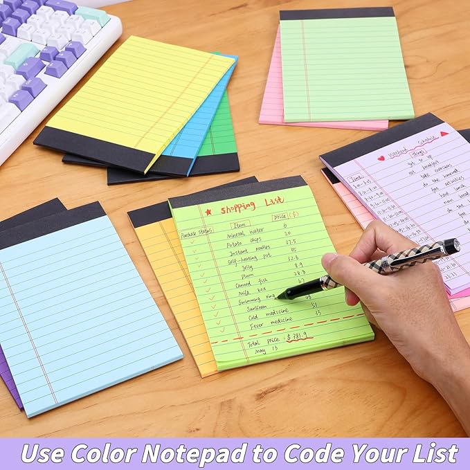 Oleitodh 36 Pack Legal Pads Bulk 12 Colors, Narrow Ruled Notepad 5x8, Multicolor Small Notepads 30 Sheet/notepad, Colored Mini Writing Pads with Sturdy Backboard, Perforated Lined Note Pads for Study