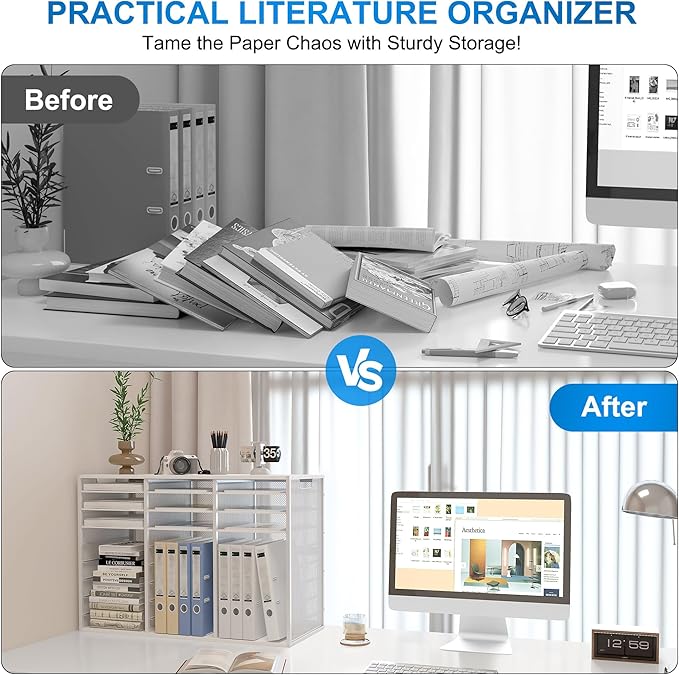 Mail Sorter Adjustable Countertop Mail Holder, Heavy Duty Literature Organizer, Student Mailbox for Classroom, Desktop Bill Paper Organizer for Office Home School, 27 Compartments, White