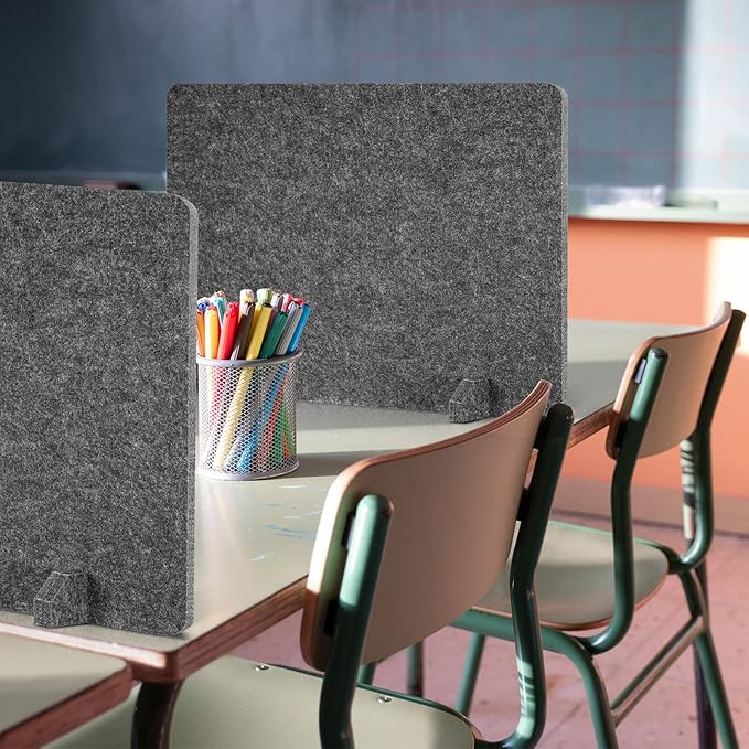 AMUSIGHT 4 Pack Acoustic Desk Dividers - 24" x 20" Freestanding Privacy Panels Set with Noise - Reducing Design Cubicle Sound Proof, Ideal for Office, Classroom, and Home (Dark Gray)