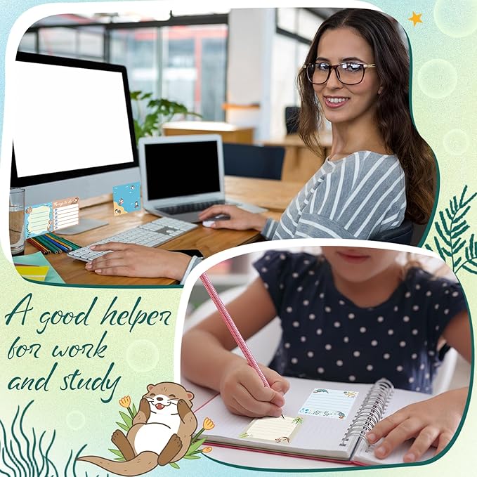 9 Pads Otter Sticky Notes 3x3 Inch Cute Self Stick Notepads Notes Adhesive Memo Pad Office Decor Gifts for Students School Teacher Meeting Office Supplies