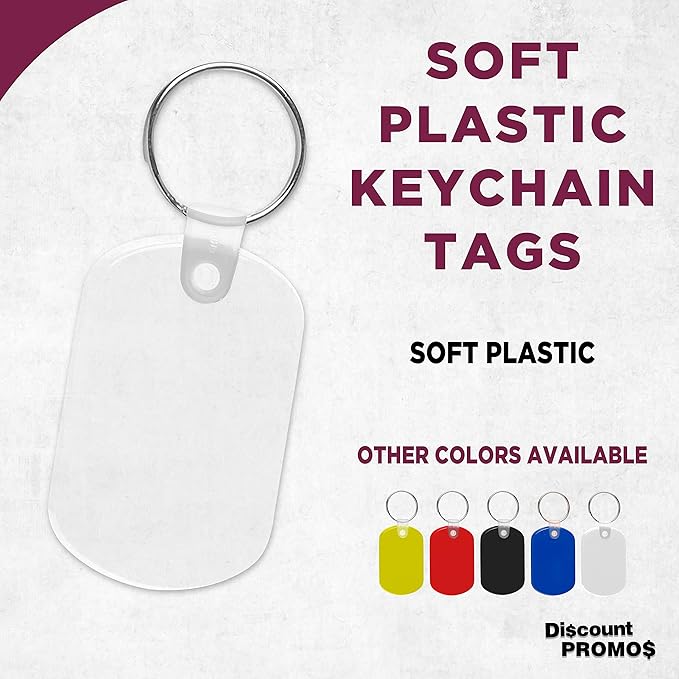 DISCOUNT PROMOS Tag Soft Plastic Keychains - 10 pack - Small Key Tag Chain For Staying Organized - Rubber Key Ring Keychain – Clear